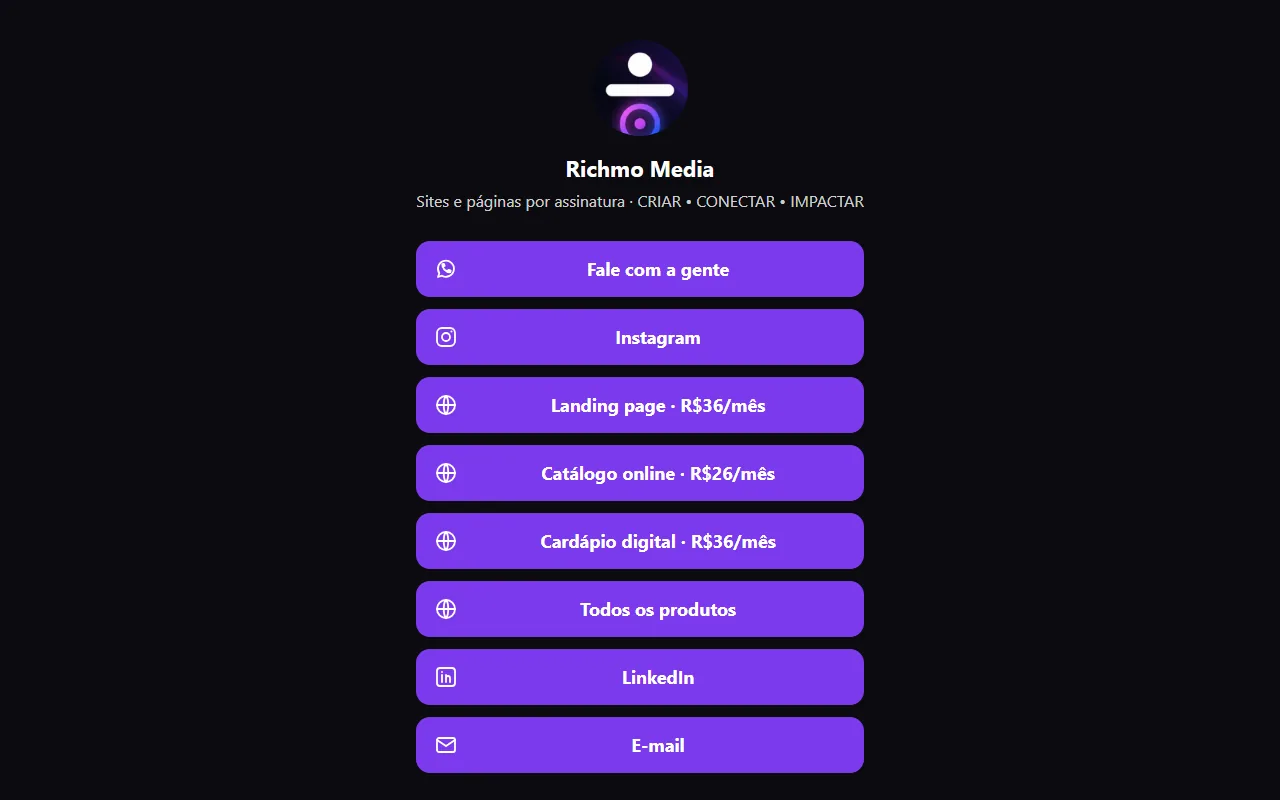 Página de links da Richmo no richmo.bio