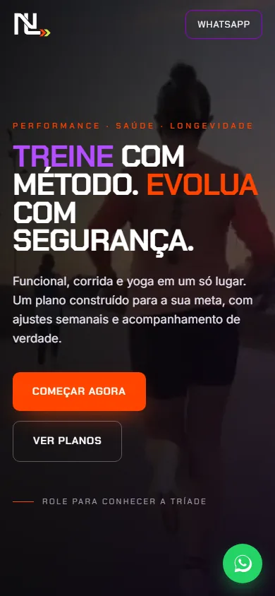 Landing page da NL Training Club no celular