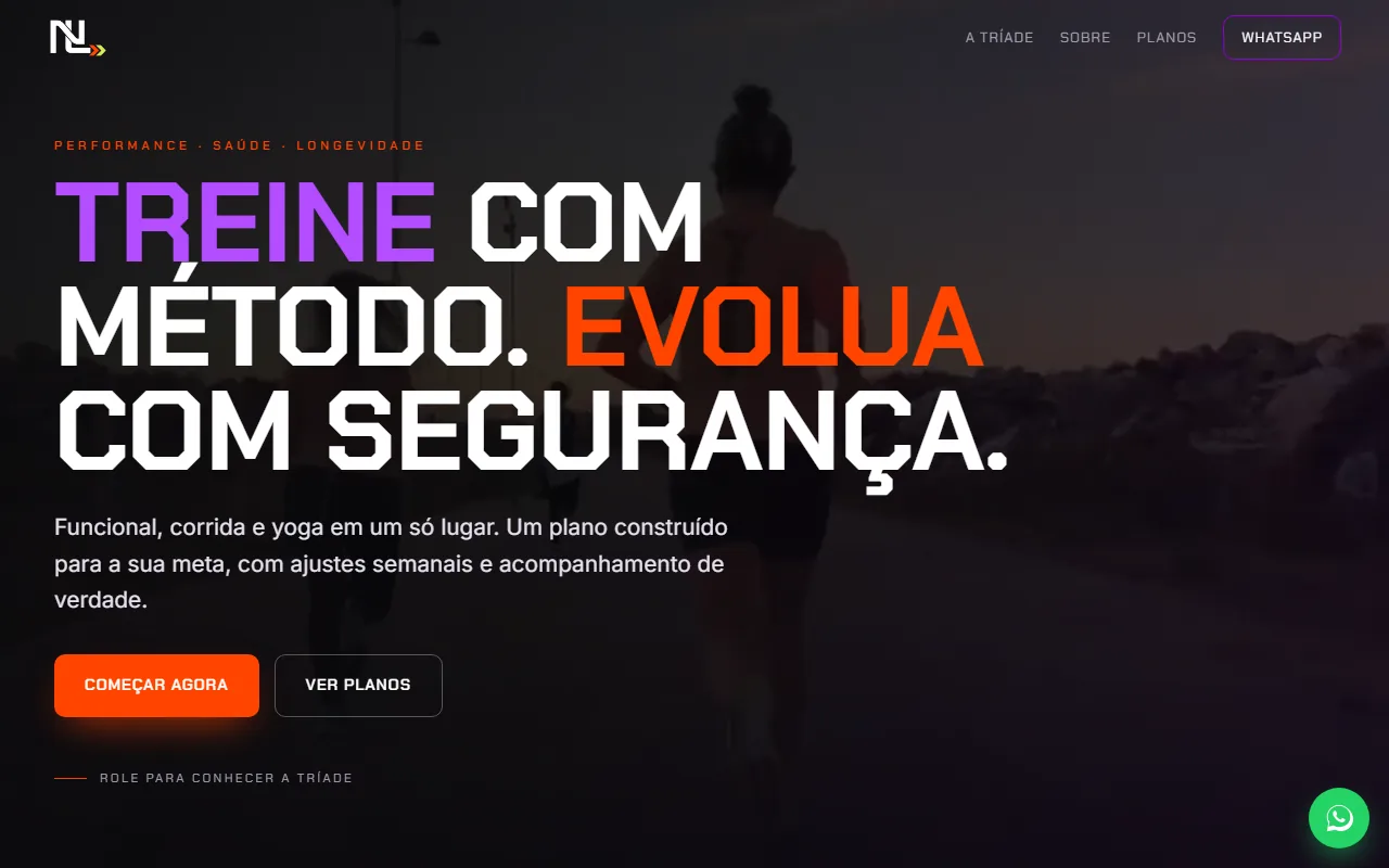 Landing page da NL Training Club, feita pela Richmo
